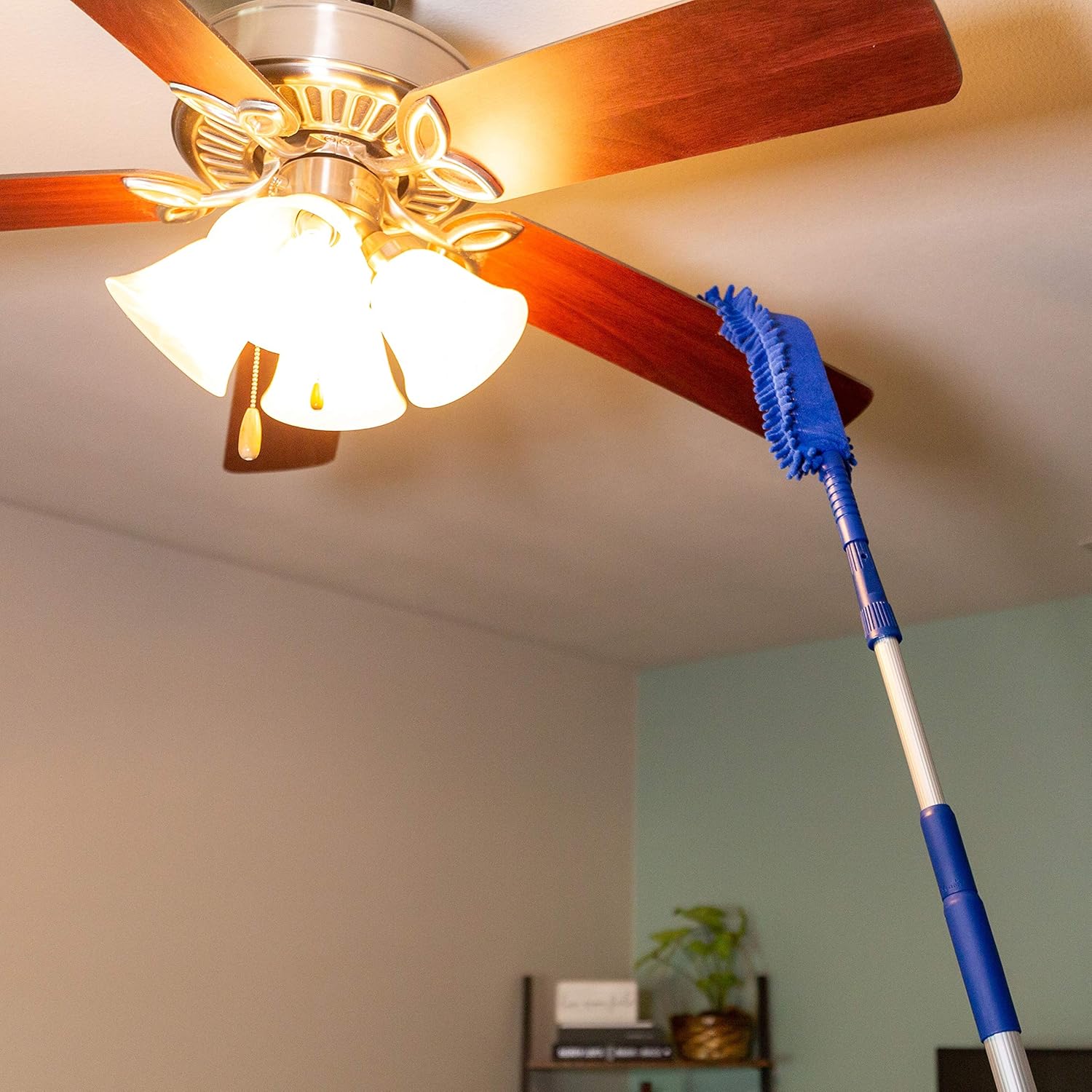 Blue Extension Rod Ceiling Duster with 18-20 feet Reach 3-Stage Aluminum Telescoping Pole - Cathedral, Cobweb, Microfiber