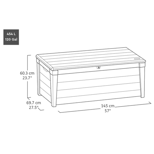 Keter Outdoor Storage Deck Box, for Patio, Backyard & Garden, Brightwood, 120 Gal, Brown - Lockable, Organizing