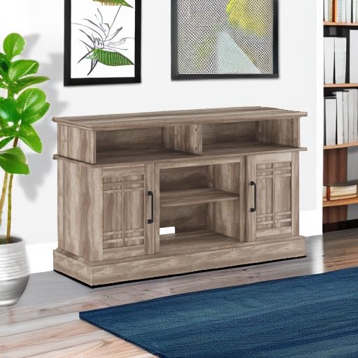 BELLEZE Modern 48" Farmhouse Wood TV Stand & Media Entertainment Center Console Table for TVs up to 50 Inch with Open Storage Shelves & Cabinets