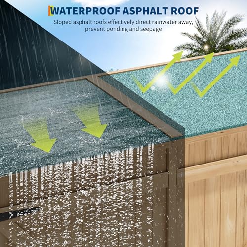 Outdoor Storage Shed with Waterproof Asphalt Roof 2 Removable Adjustable Shelfs and Double Lockable Doors Garden Tool Storage Cabinet with Side Shelf