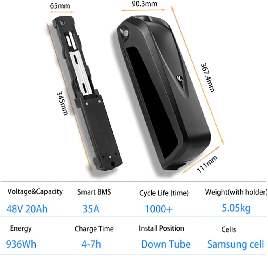 Hailong E-Bike Battery 48V 20Ah Electric Bike Lithium Li-Ion Battery with 35A BMS 3A Charger for 250W 500W 750W 1000W Bafang Voilamart and Other