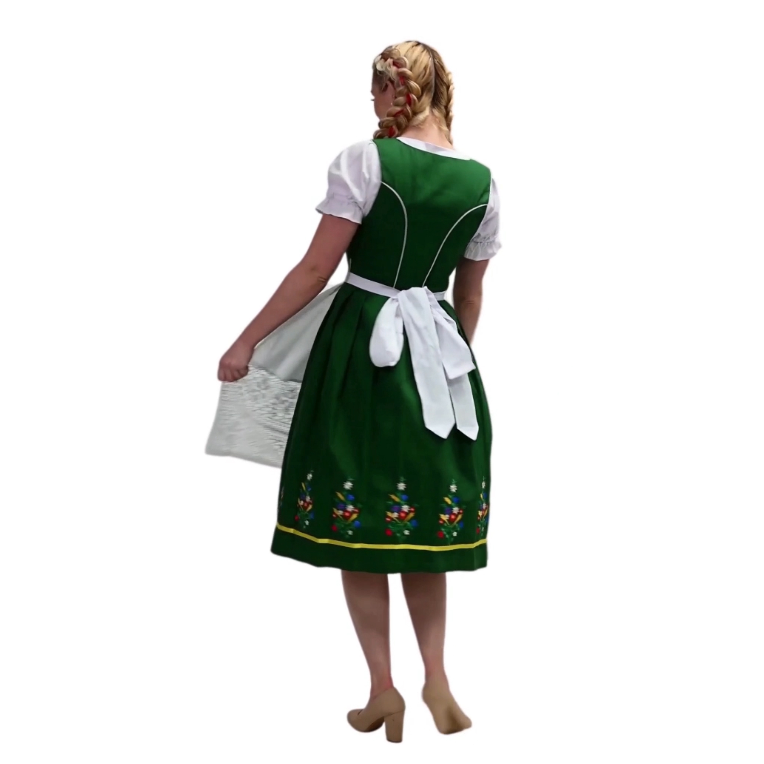 Dirndl Trachten Haus 3 Piece Long German Oktoberfest Dirndl Cotton Dress for Womens and Girls - Green