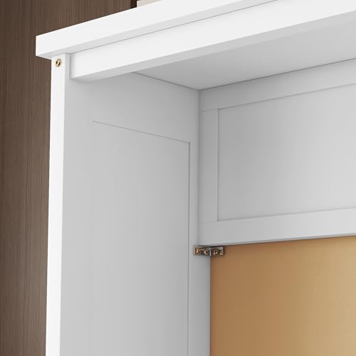 Queen Size Wall Bed with Desk, Wood Hidden Murphy Bed Frame, Foldable Murphy Cabinet Bed with Desk, Queen Size Murphy Bed, White