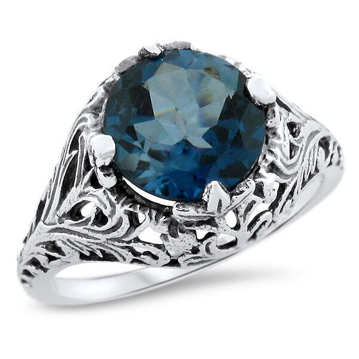 2 CARAT GENUINE LONDON BLUE TOPAZ 925 STERLING VICTORIAN STYLE FILIGREE RING        #734