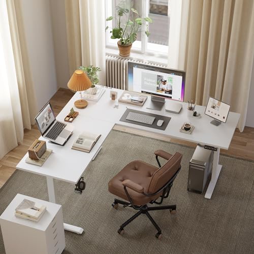 Agilestic L Shaped Electric Standing Desk with 2 Drawers, 63 Inch Ergonomic Adjustable Height Desk with Storage