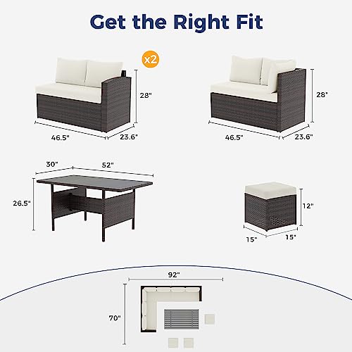 Wisteria Lane Outdoor Patio Furniture Set, 7 Piece Outdoor Dining Sectional Sofa with Dining Table and Chair