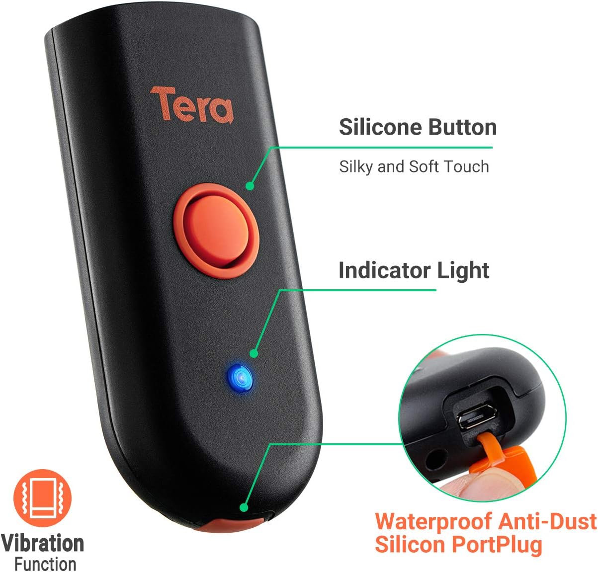 Tera Wireless Barcode Scanner, Waterproof Shockproof Mini Pocket 2D Scanner