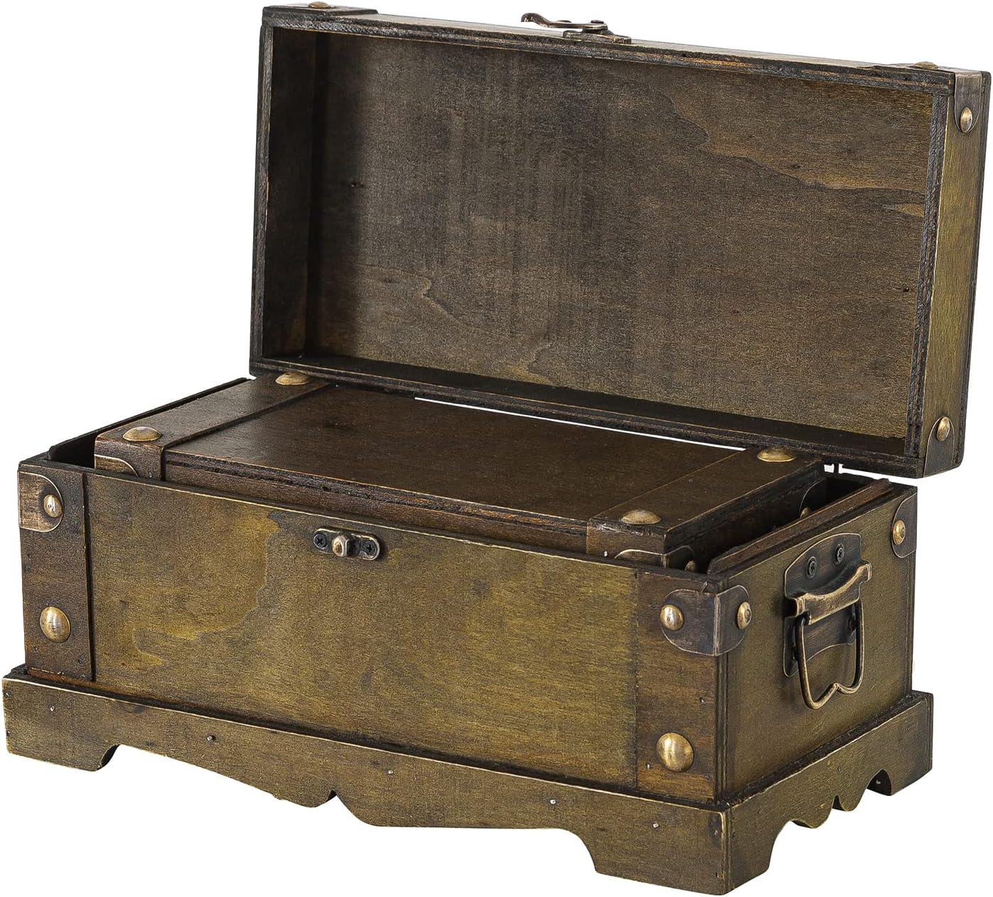 Soul & Lane Globetrotter Wooden Trunk Suitcases with Handle - Set of 2 | Vintage Wood Storage Chest Set