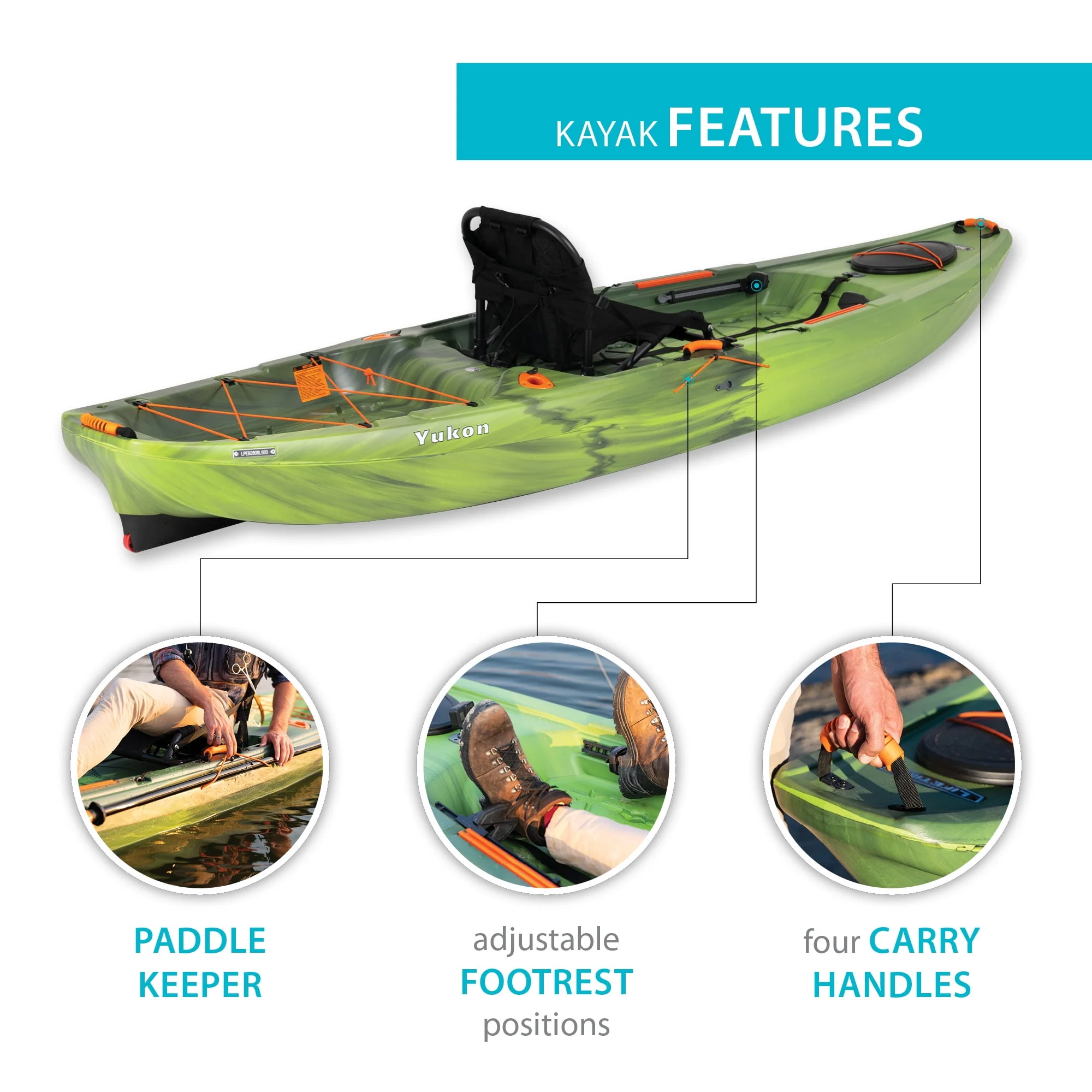 Lifetime Yukon Angler 116 inch Sit-on-Top Fishing Kayak, Lightning Fusion (90846)