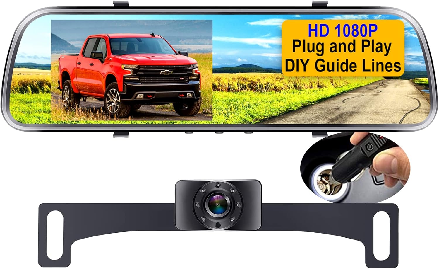 Backup Camera for Car 4.3'' Monitor License Plate Rear View Mirror Camera, HD 1080P Easy Installation System for Cars, Trucks, Minivans