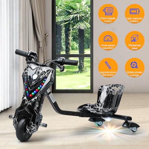 Electric Drift Trike for Kid,Adjustable Seat Big Wheel Drifting Go Cart,3-Wheel Scooter Drift Cart with 9 MPH Speed