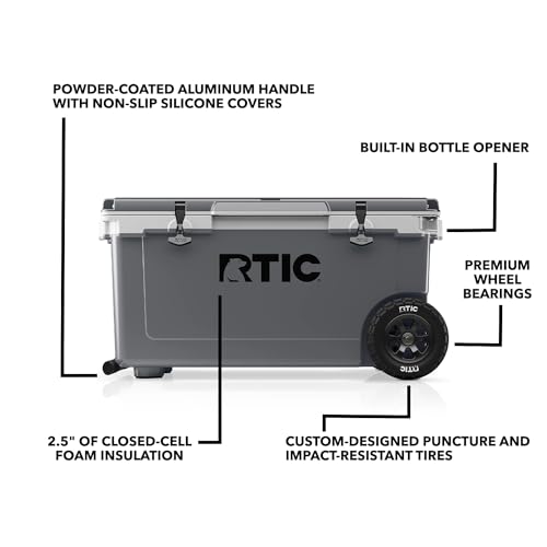 RTIC 72 Quart Ultra-Light Wheeled Cooler Hard Insulated Portable Ice Chest Box for Beach, Drink, Beverage, Camping, Picnic, Fishing, Boat, Barbecue