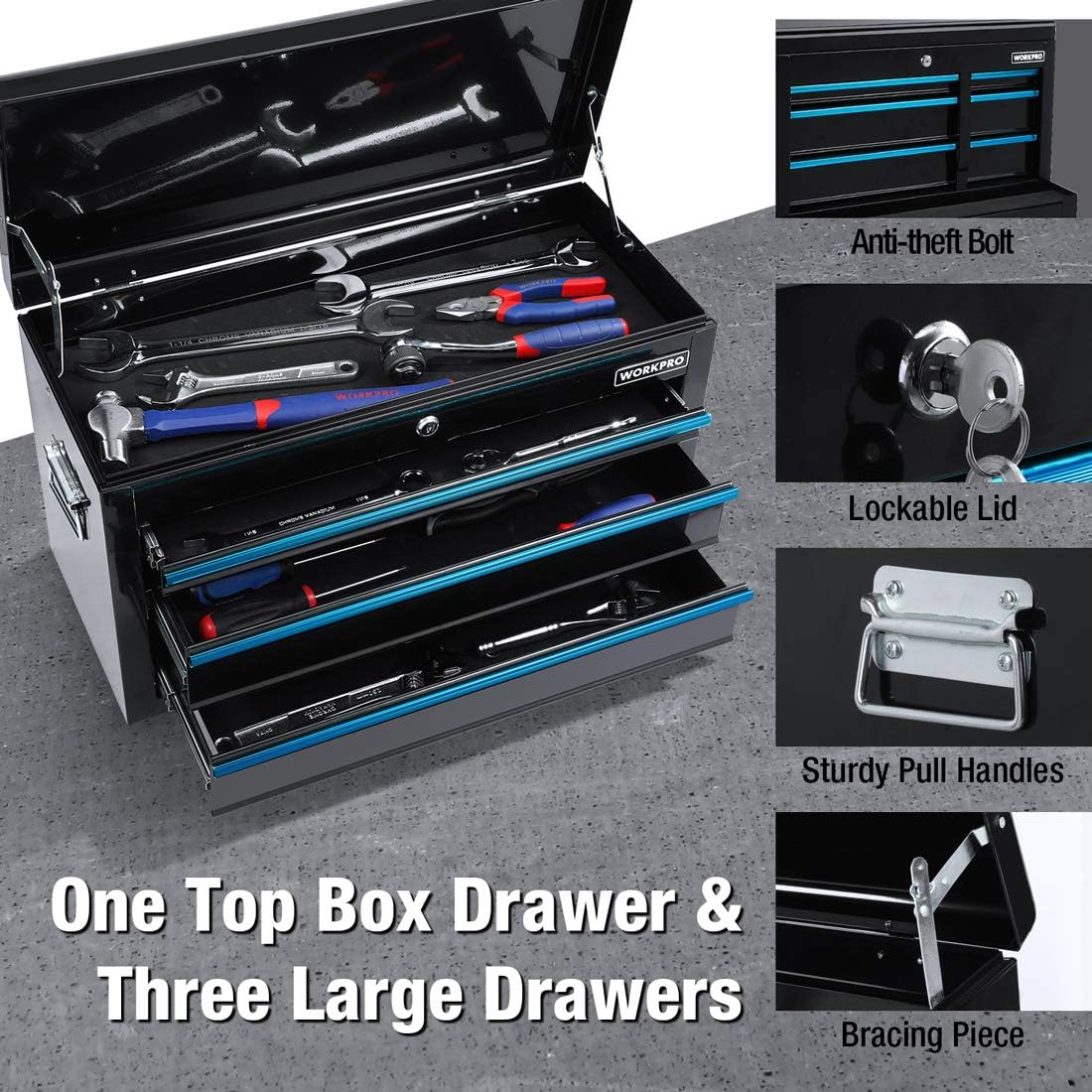 WORKPRO 5-Drawer Rolling Tool Chest, Sliding Metal Drawer Rolling Tool Storage Cabinet, Removable Toolbox Organizer for Workshop, Garage