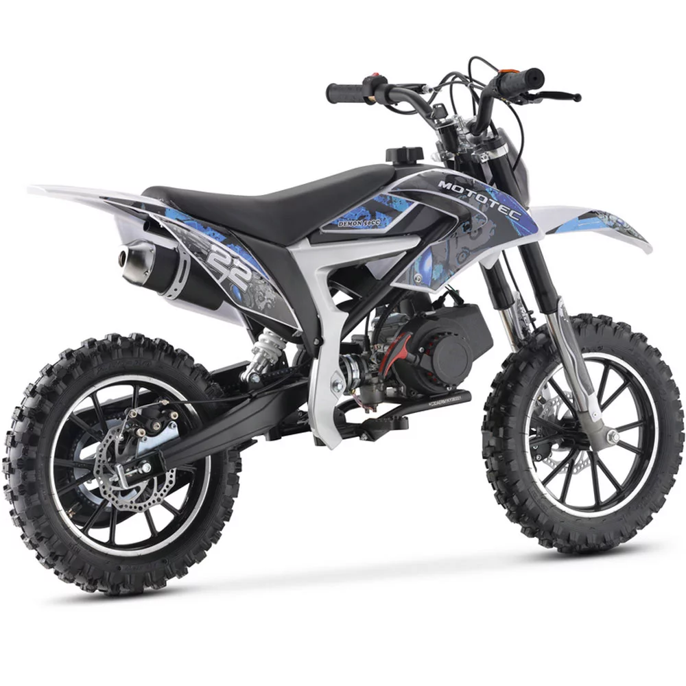 MotoTec 50cc Demon Kids Gas Dirt Bike 2-Stroke Motorcycle Pit Bike Blue - Curated Treasures Market