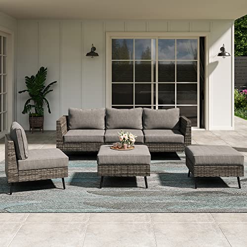 LAUSAINT HOME Outdoor Patio Furniture, 8 Piece Outdoor Sectional Sofa PE Rattan Wicker Patio Conversation Sets