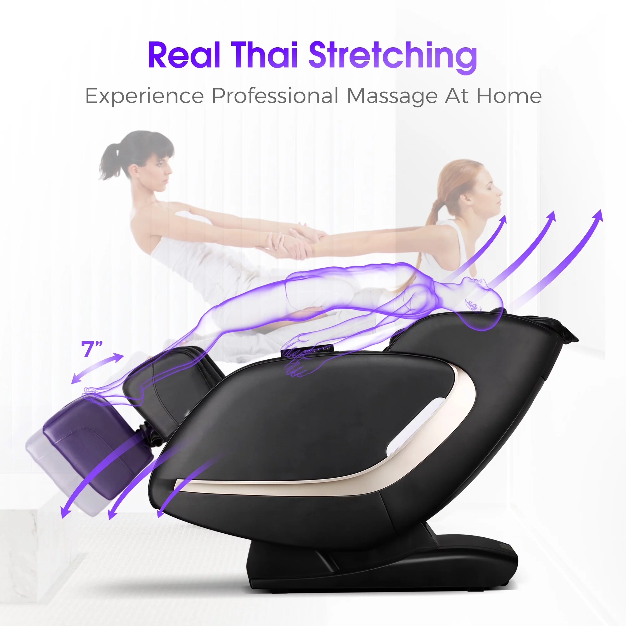 Easpearl 2024 4D Full Body Massage Chair Zero Gravity Shiatsu Recliner with Heat Thai Stretch Black