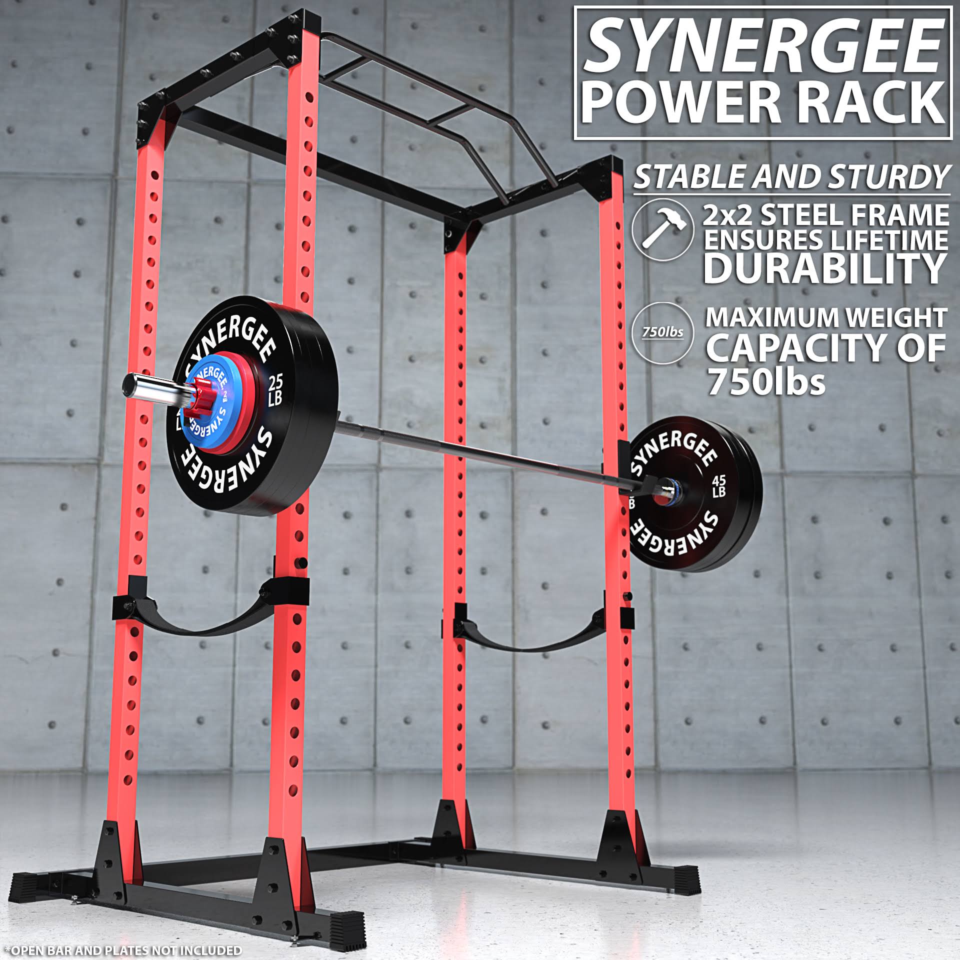 Synergee Power Rack Black u0026 Red Steel Squat Cage with Pull Up Bar