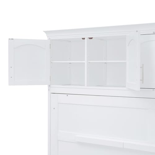 Full Size Murphy Bed with Drawers, Cabinets and USB Ports,Wood Murphy Bed Cabinet Bed Removable Shelves