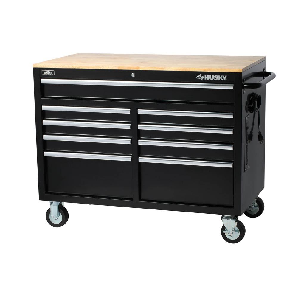 Husky 46 in. 9-Drawer Mobile Workbench in Black