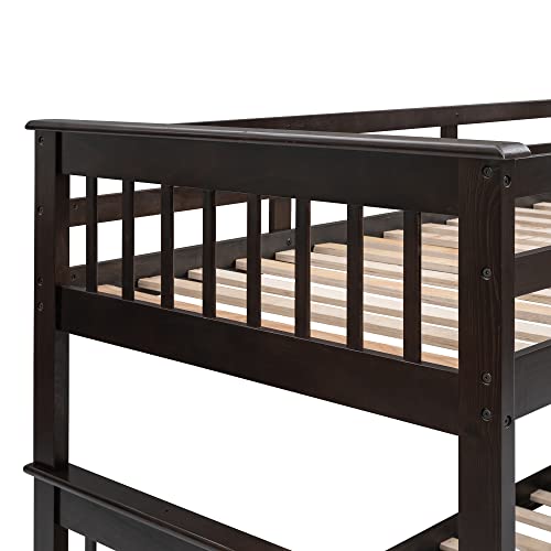 Ball & Cast Twin-Over-Twin Bunk Bed with Twin-Size Trundle and 3 Storage Stairs,Wood Bunkbed w/Full-Length Guardrails,Slat Support