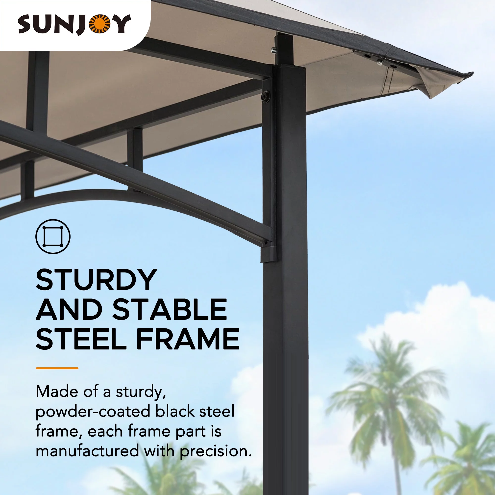 Sunjoy 5 x 8 ft Black Steel Frame Double Tiered Canopy Grill Gazebo for Outdoor, Patio, Garden, and Backyard Activities,Gray and Black