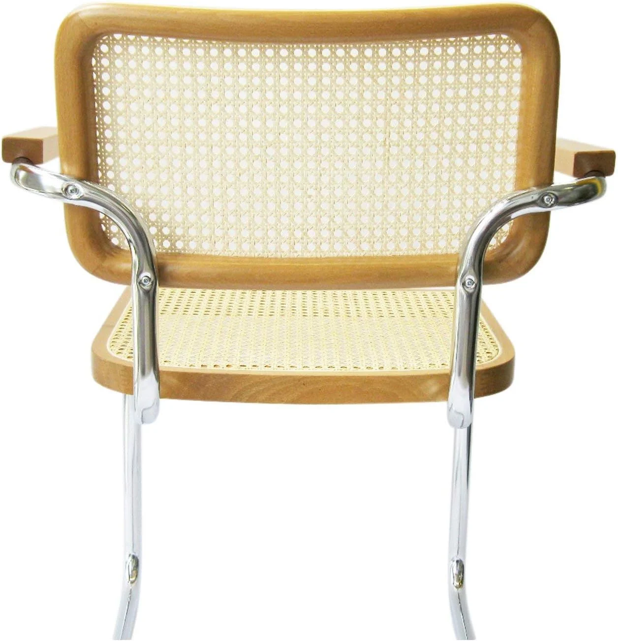 TJUNBOLIFE Marcel Breuer Cesca Cane Chrome Arm Chair in Honey Oak