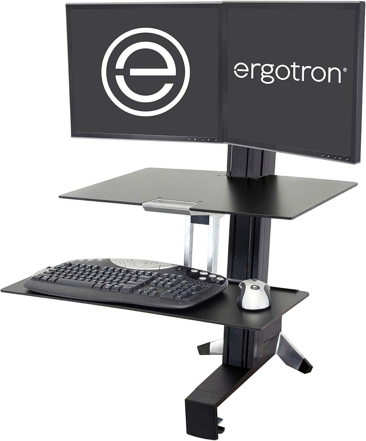 Ergotron – WorkFit-S Dual Monitor Standing Desk Converter, Sit Stand Workstation for Tabletops – with Worksurface, Black