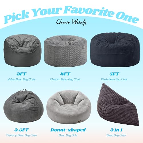 Hobestluk 3 in 1 Bean Bag Chair Giant Bean Bag Chairs Convertible Bean Bag Floor Cushion with Machine Washable Cover