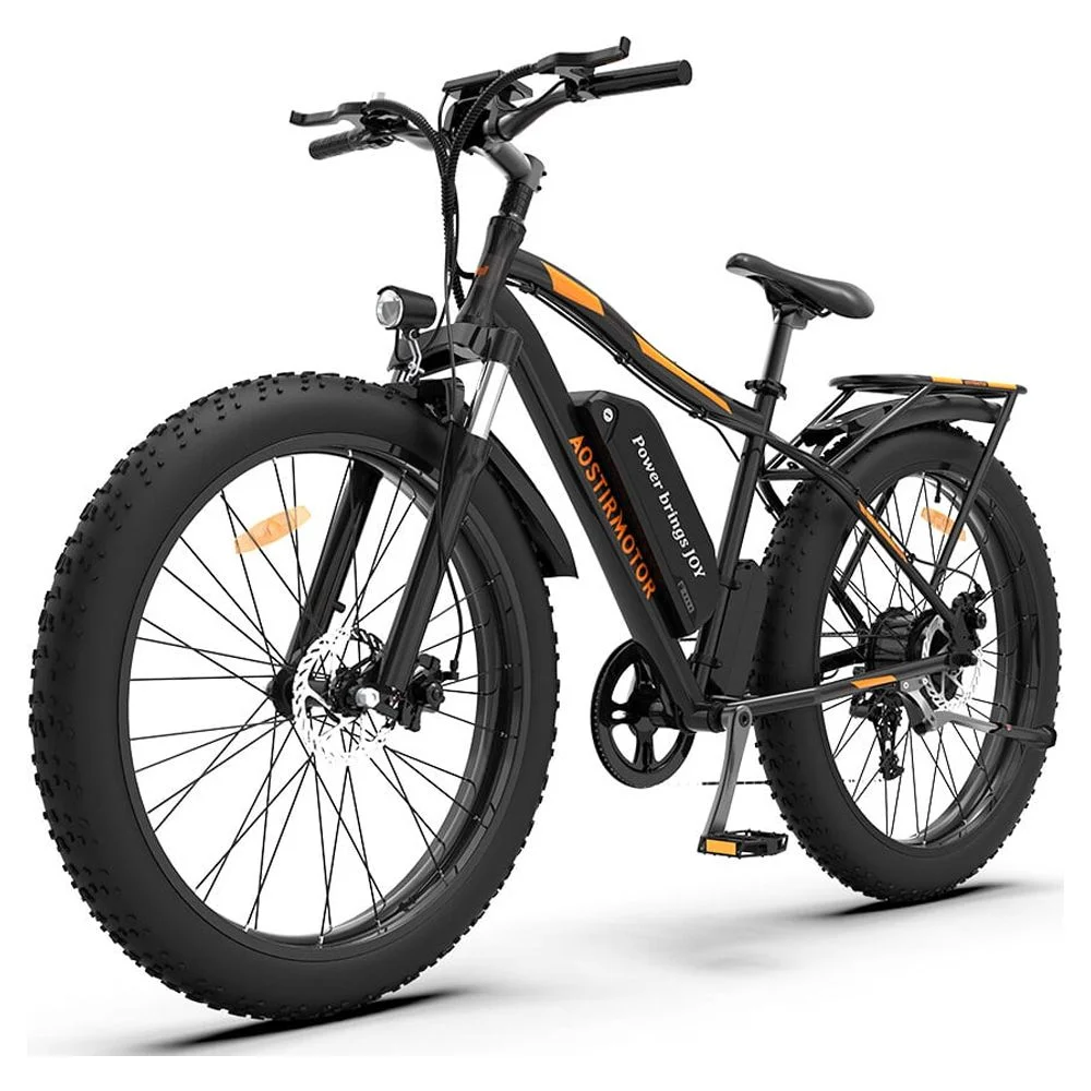 Aostirmotor Electric Mountain Bike, 48V 13AH Removable Lithium Battery 750W Ebike with Rack, 26" 4.0 inch Fat Tire Bike