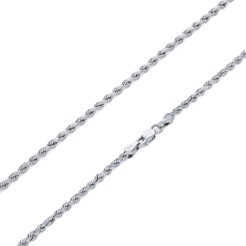 Nuragold 10k White Gold 2mm Rope Chain Diamond Cut Pendant Necklace, Mens Womens Jewelry 16" 18" 20" 22" 24" 26" 28" 30"