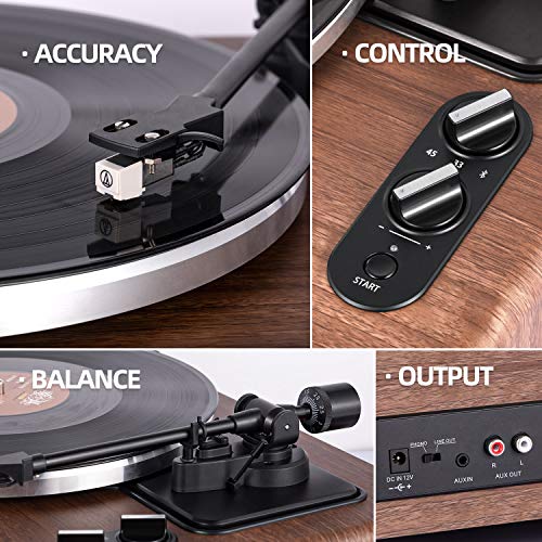 1 by ONE High Fidelity Belt Drive Turntable with Built-in Speakers, Vinyl Record Player with Magnetic Cartridge