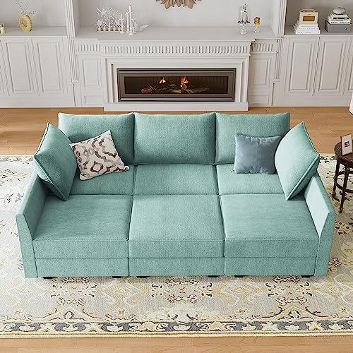 HONBAY Modular Sofa Sectional Sleeper Couch with Ottomans Reversible Sleeper Sectional Sofa Modular Couch with Storage, Aqua Blue