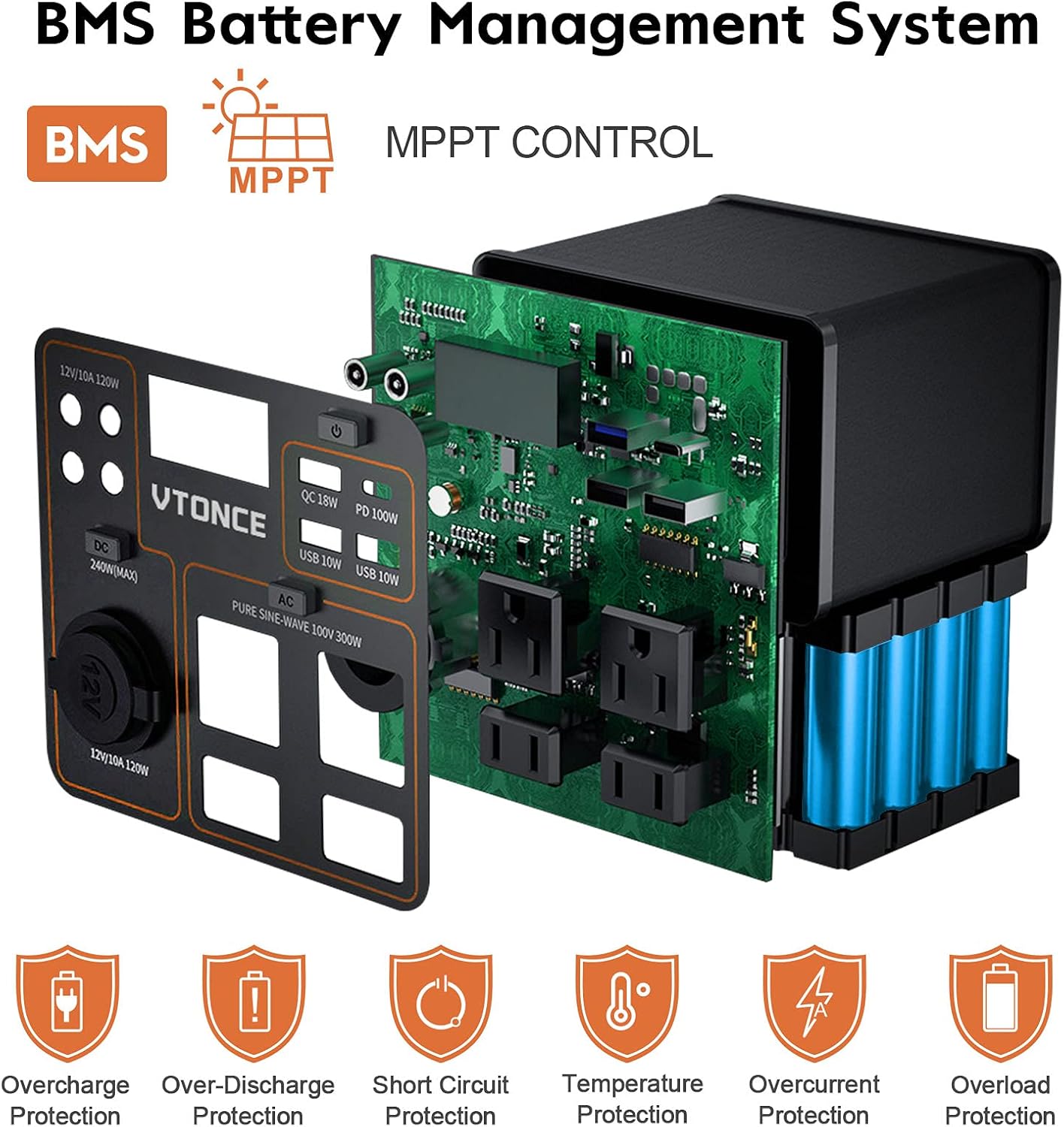 Portable Power Station 300W, VTONCE 296Wh Solar Generator Quick Charge / 110V AC Outlets / DC Ports and LED Flashlight