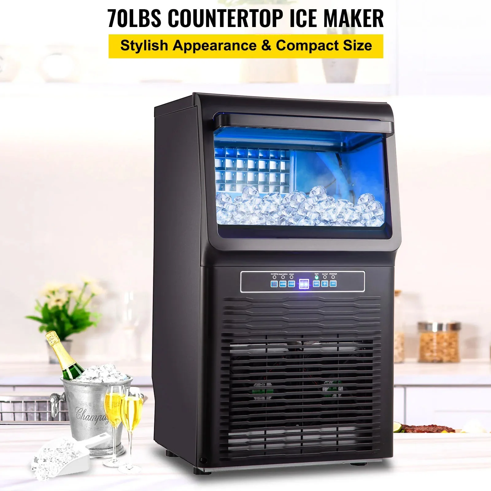 VEVOR Commercial Ice Maker 30KG/24H Countertop Automatic Built-in Cube Ice Generator 350W Electric Cooler Machine Home Appliance