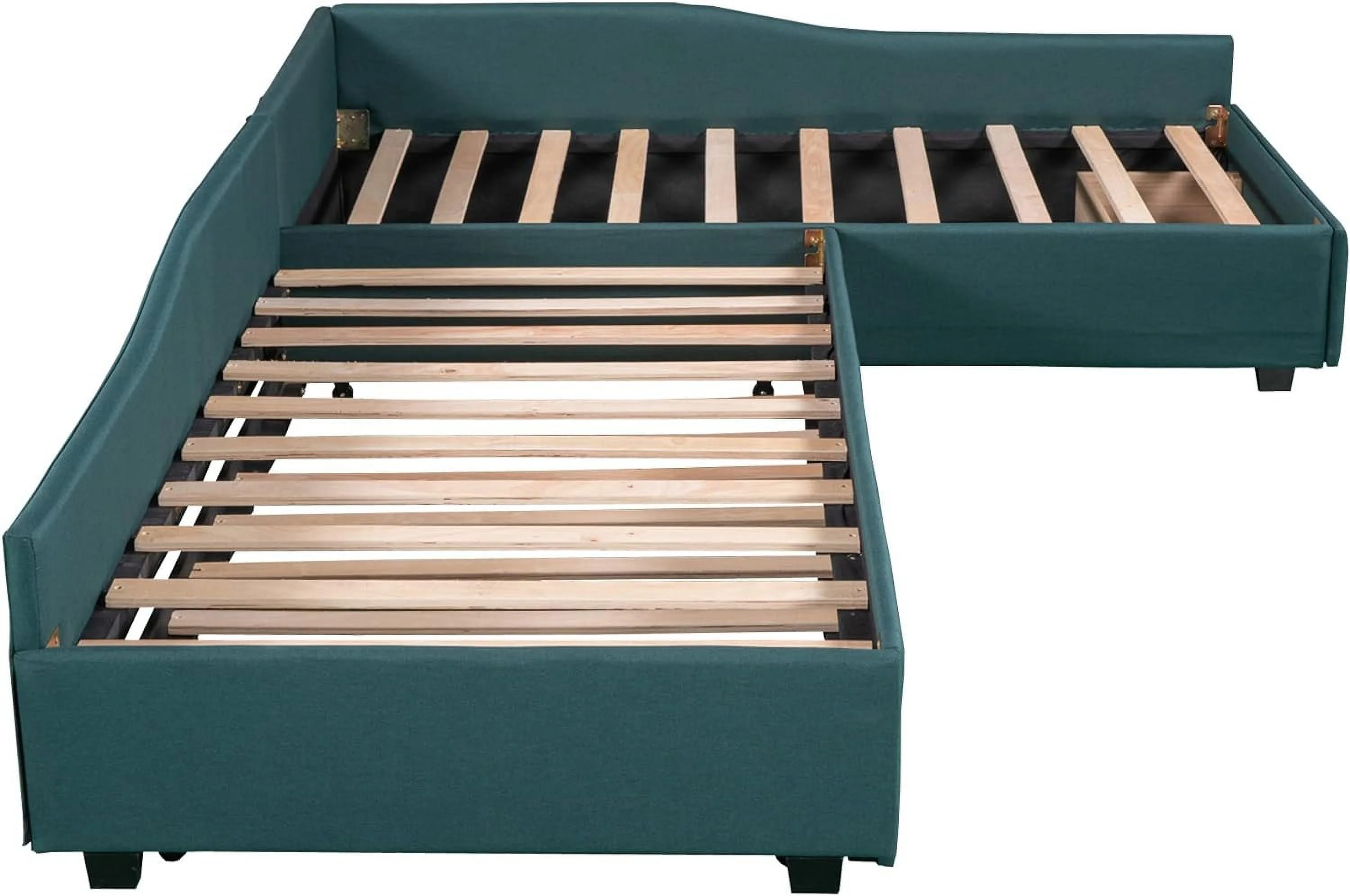 Upholstered Double Size Daybed With Trundle And Drawer, Living Room Sofa Bed, No Box Spring Need (Green)