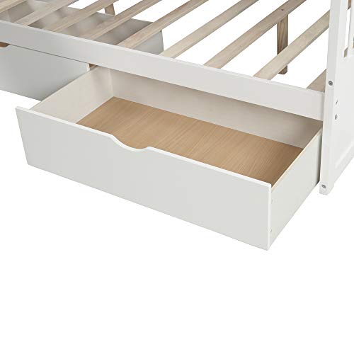 Harper & Bright Designs Bunk Beds Twin Over Full Size, Bunk Bed with Trundle,Storage Shelf and Stairway
