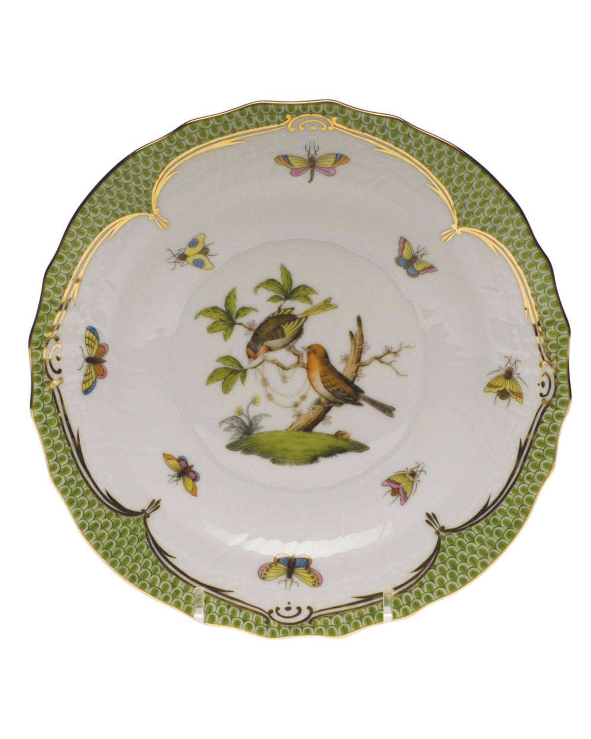 Herend Rothschild Bird Green Border Salad Plate Motif 10
