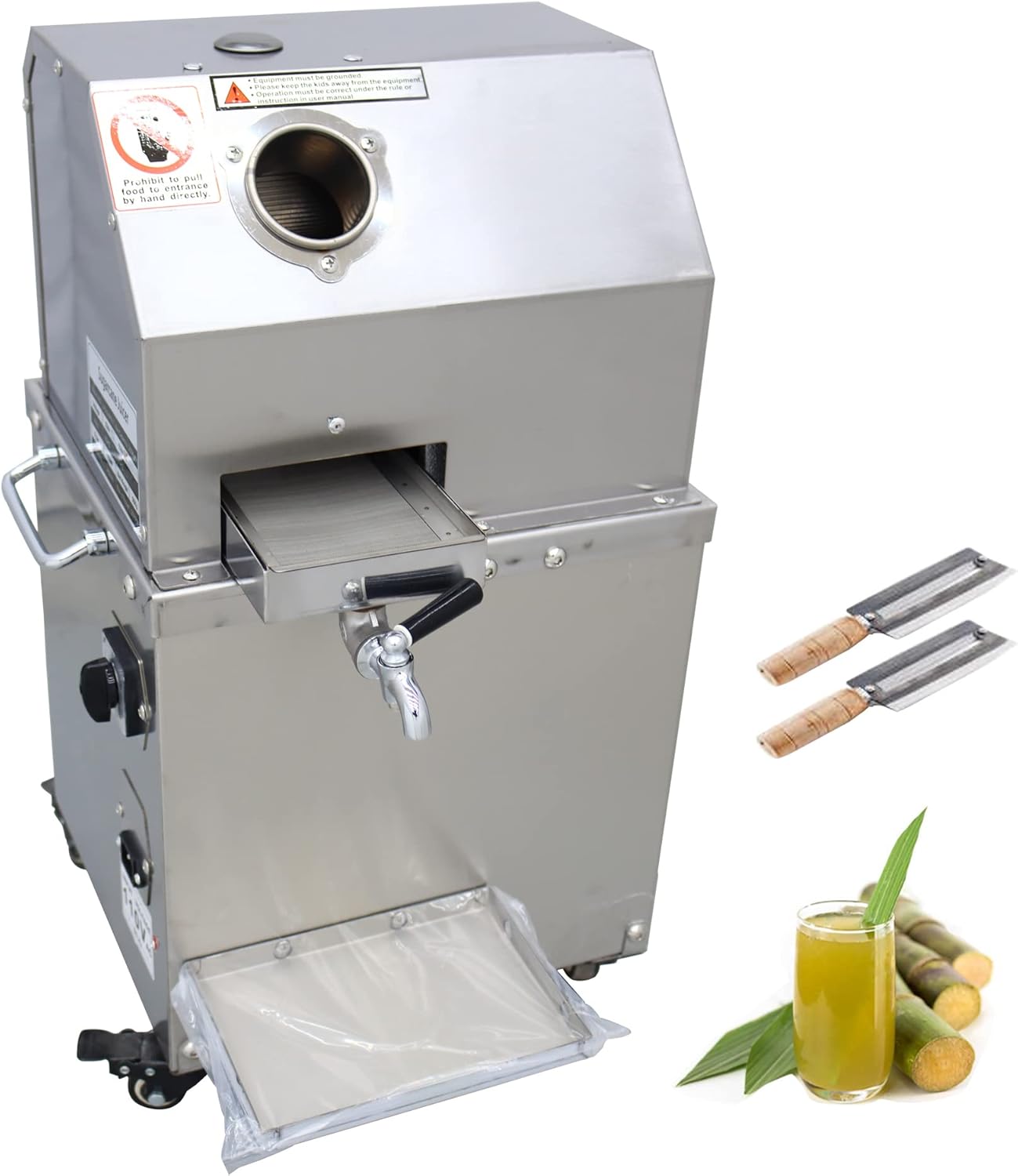 Commercial Sugar Cane Press Juicer Machine with Cleaning Port 304 Stainless Steel Rollers Three Rollers Sugarcane Juice Extractor for Commercial Home