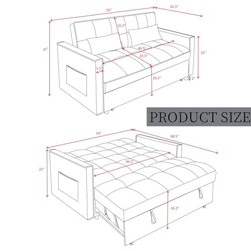3 in 1 Sleeper Sofa Bed, Futon Sofa Bed for Living Room with Side Pocket, Black Sleepers Sofa Couch with Pullout Bed