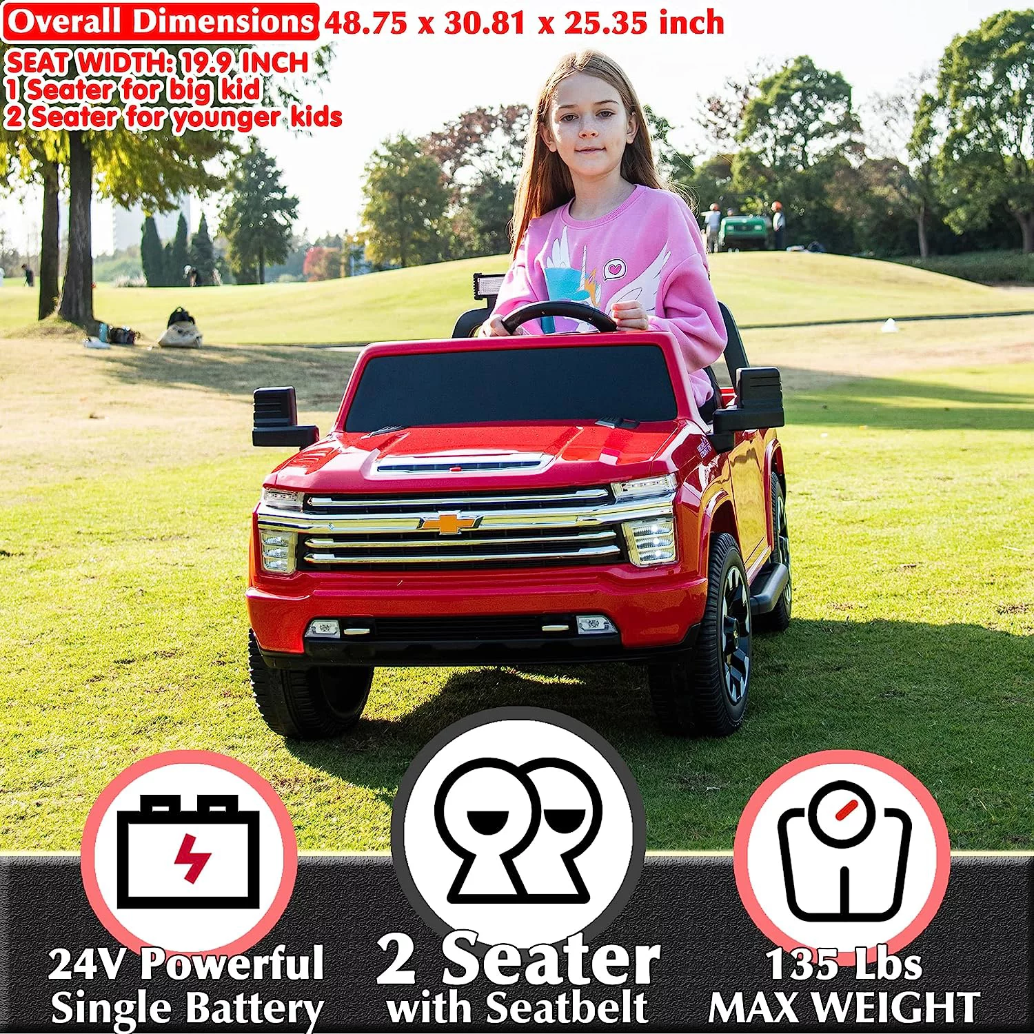 NEWWARE 24V Kids Ride on Car,Licensed Silverado HD 2 Seater Electric Car for Boys Girls,Kids 24V 2 Seater Ride On Car with Remote Control