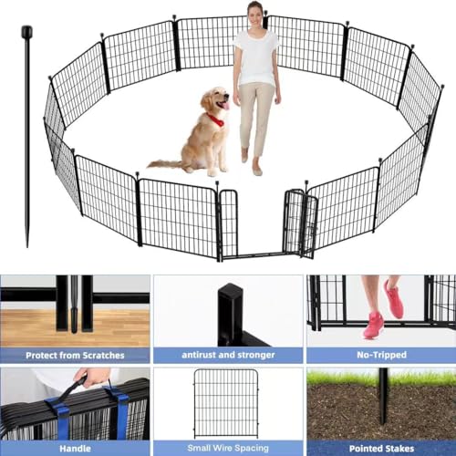 ADAVIN Tall Garden Fence with Gate, 48 in(H) 8 Panels Heavy Duty Iron Metal Animal Barrier Fence, Indoor Dog Playpen, Temporary Fencing