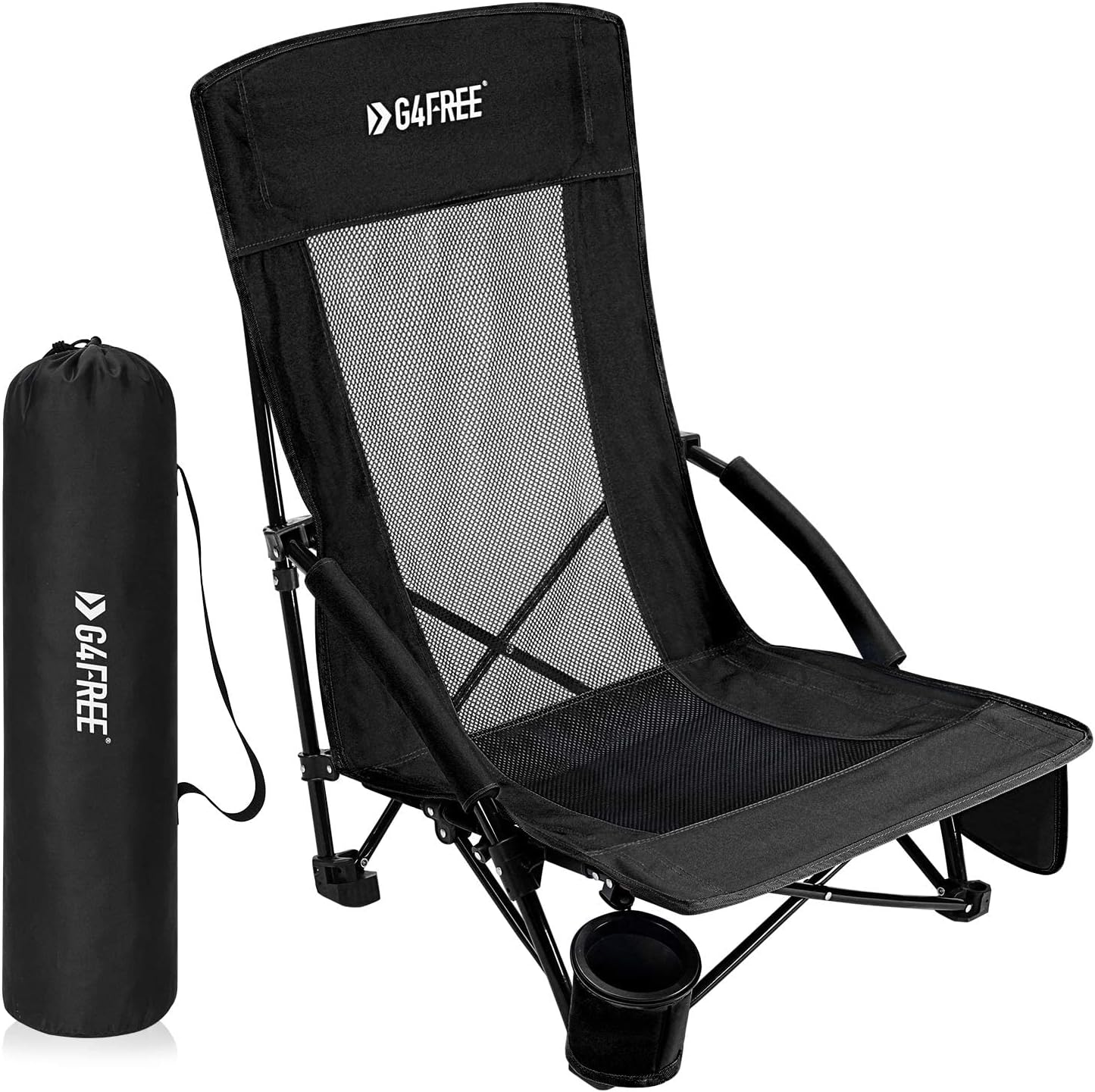 G4Free Low Sling Beach Chair, Folding Portable Beach Chair, Backpack Camping Chair for Adults with Mesh Back and Low Seat