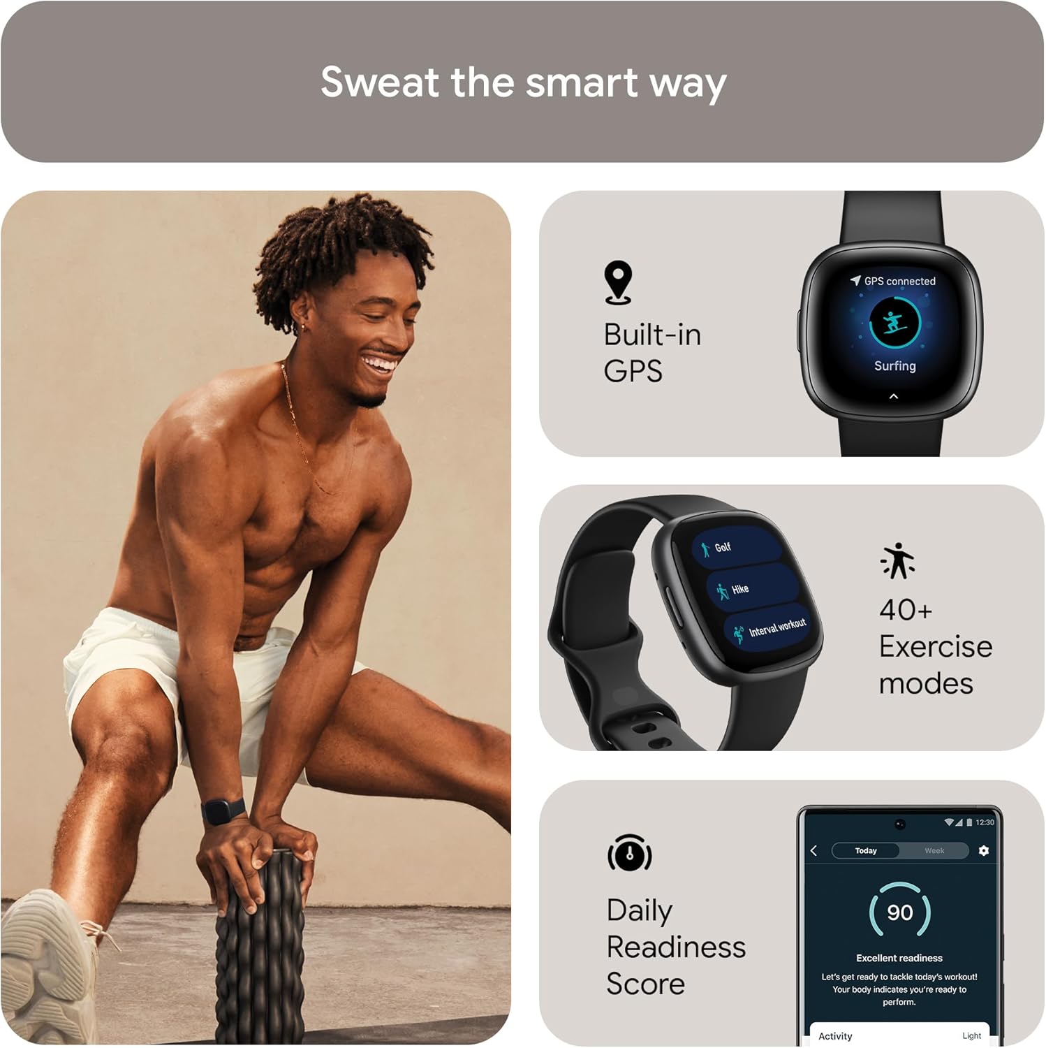 Fitbit Versa 4 Fitness Smartwatch with Daily Readiness, GPS, 24/7 Heart Rate, 40+ Exercise Modes, Waterfall Blue/Platinum