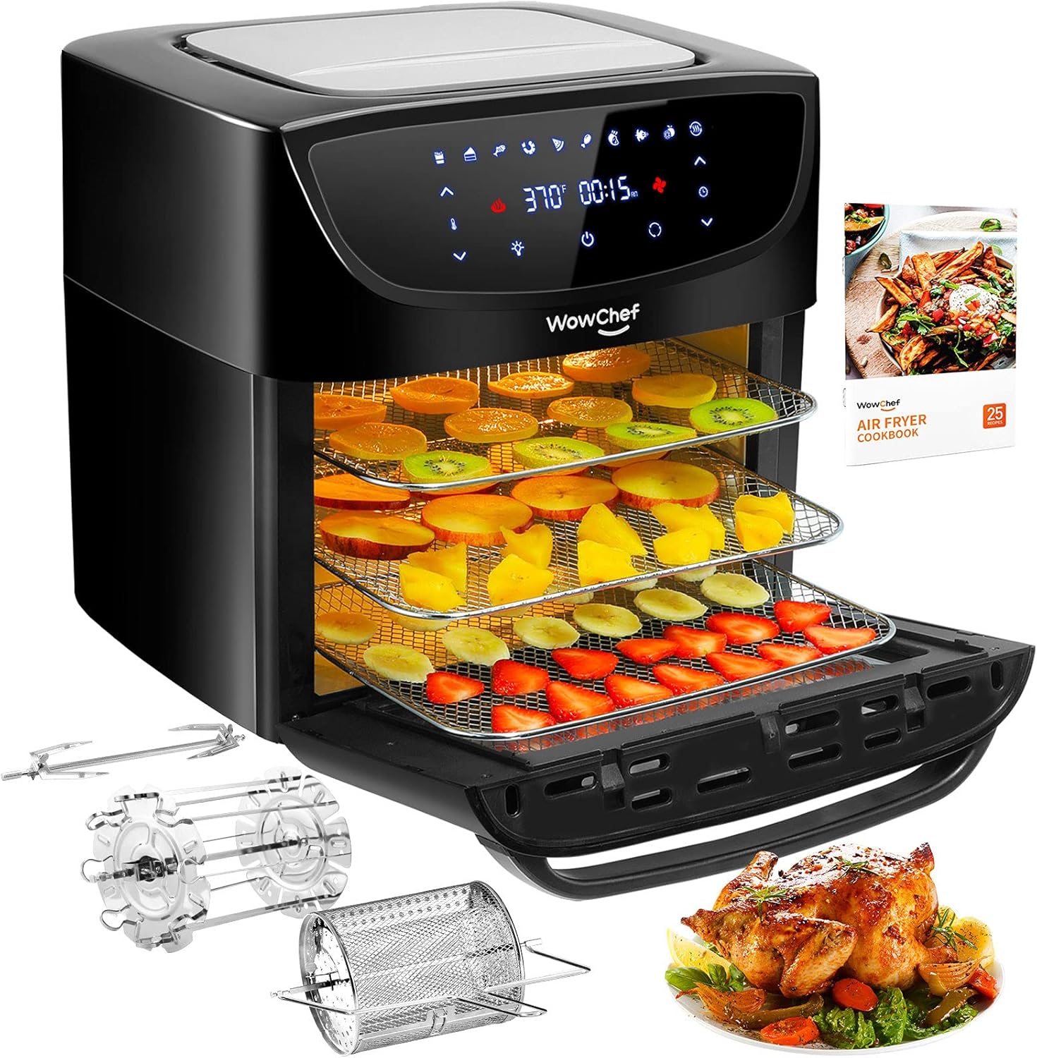 WowChef Air Fryer Oven Large 20 Quart, 10-in-1 Digital Rotisserie Dehydrator Fryers Combo with Racks