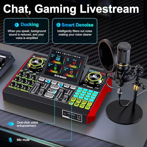 Podcast Microphone Bundle with Live Sound Card Audio Mixer