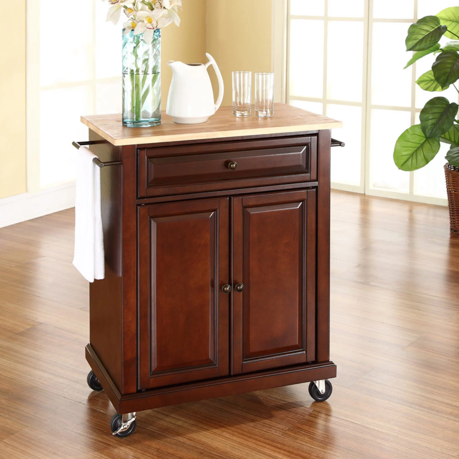 Crosley Furniture Natural Wood Top Portable Kitchen Cart