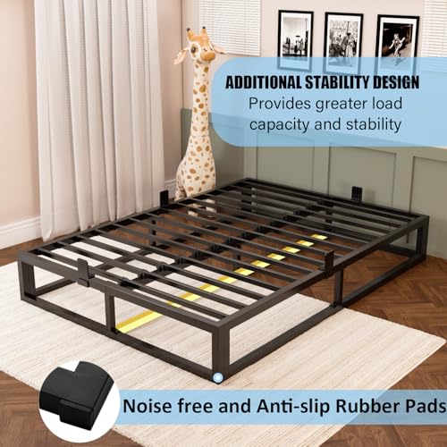 6 Inch Queen Bed Frame with Steel Slat Support, Low Profile Queen Metal Platform Bed Frame Support Mattress Foundation