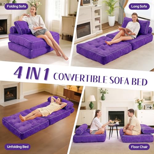 HABUTWAY Folding Sofa Bed, Convertible Sleeper Chair Bed w/Dual-Pillow & Handle, Foldable Floor Sofa Lounge w/Back Support for Living Room, Bedroom