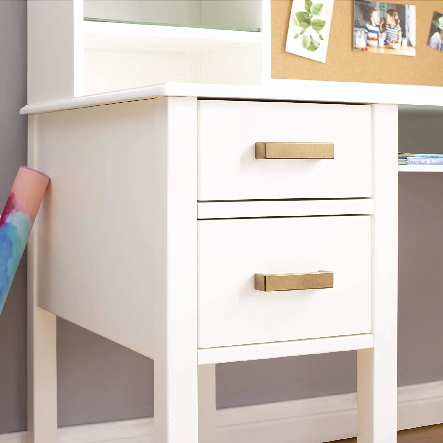Taiga Desk, Hutch and Chair - White: Student's Study Computer Workstation with Multiple Storage Cubbies & Two Spacious Drawers