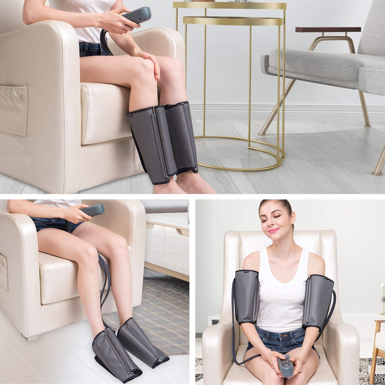 QUINEAR Leg Massager, Air Compression Calf Wraps Massager for Leg Circulation and Swelling Pain Relief 2 Modes 3 Intensities